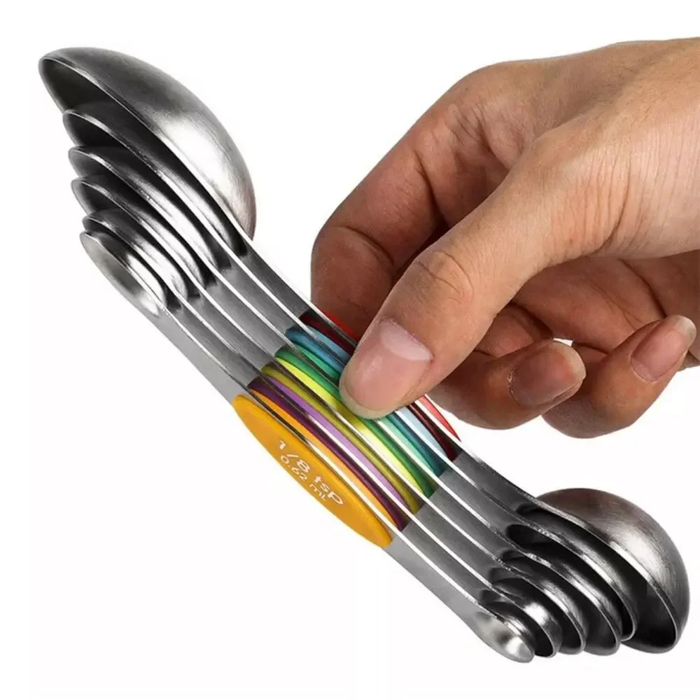 NEW 7 piece stainless steel magnetic measuring spoons set with leveler B191